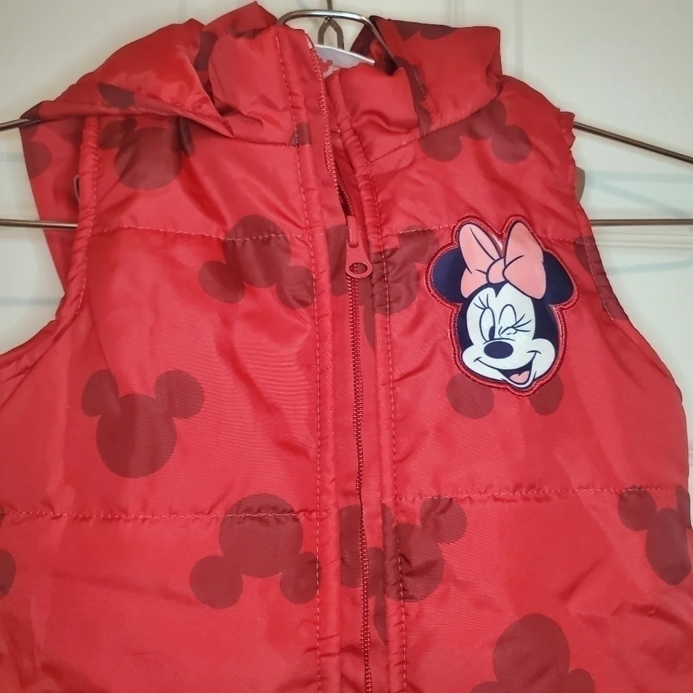 MINNIE MOUSE Red Hood with Ears and Bow Zip up Vest - 4T